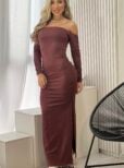 vestido longo poliamida skandal marrom