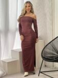 vestido longo poliamida skandal marrom