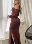 vestido longo poliamida skandal marrom