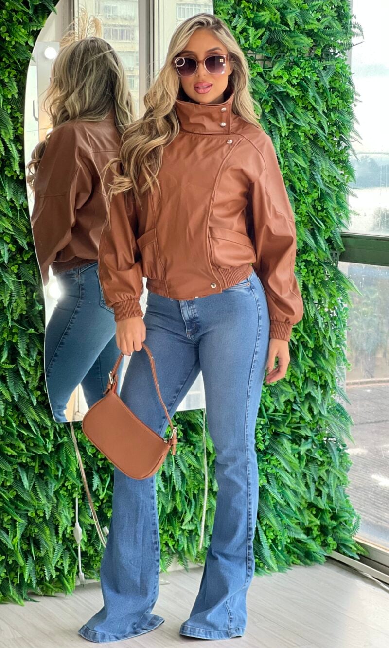 jaqueta tendencia courino caramelo