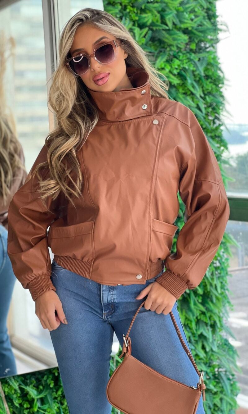 jaqueta tendencia courino caramelo