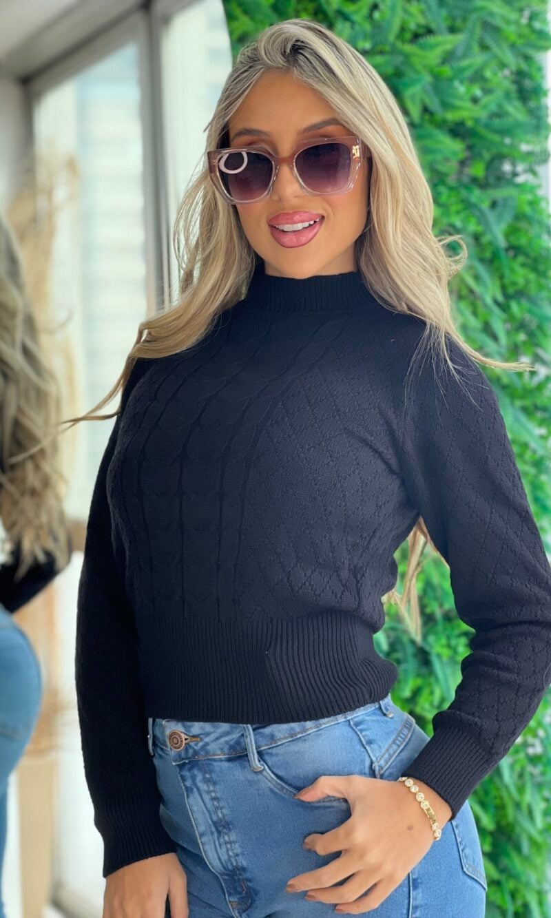 blusa tricot modal perola preto