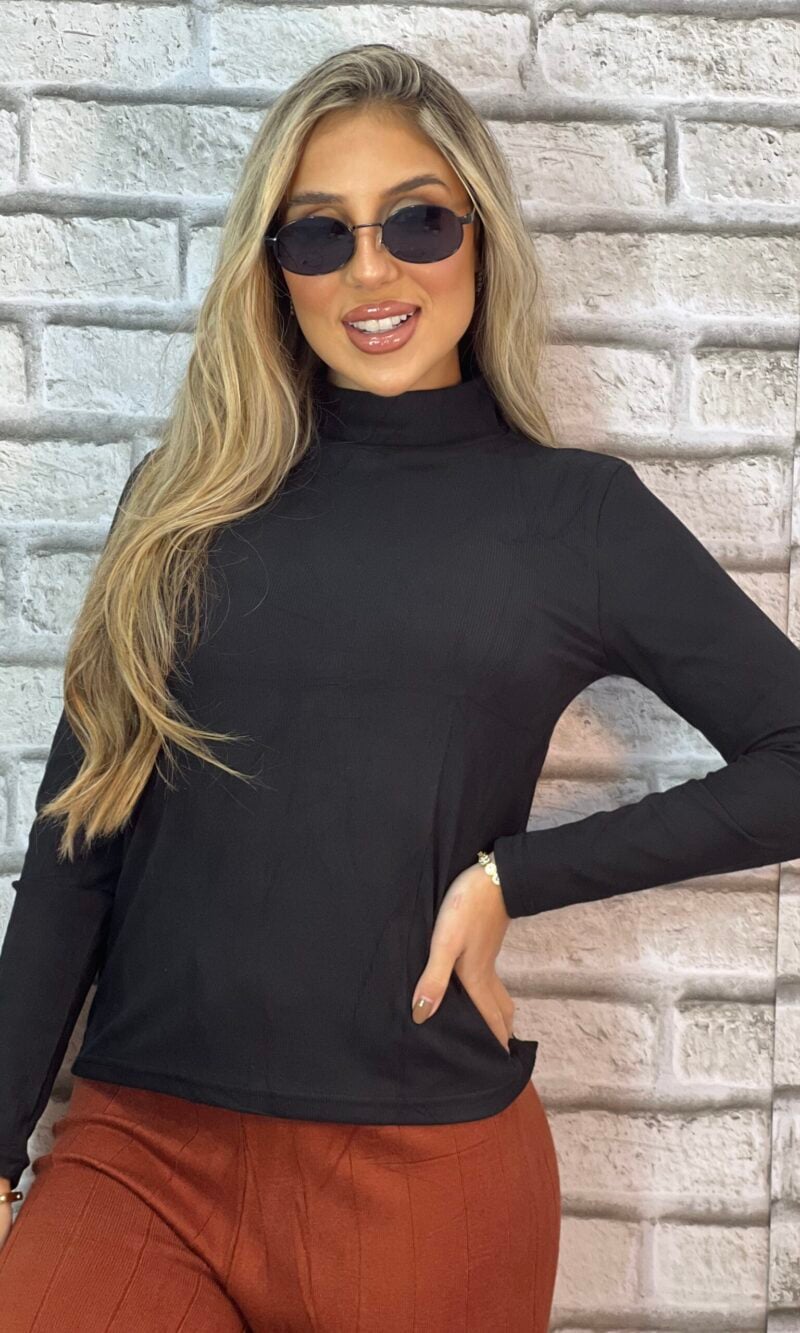 blusa flanelada gola alta fiorella preto