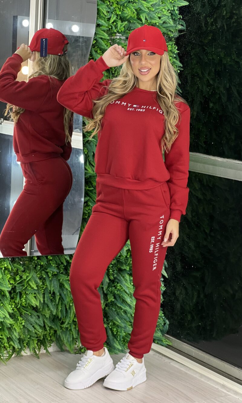 feminino conjunto moletom vermelho