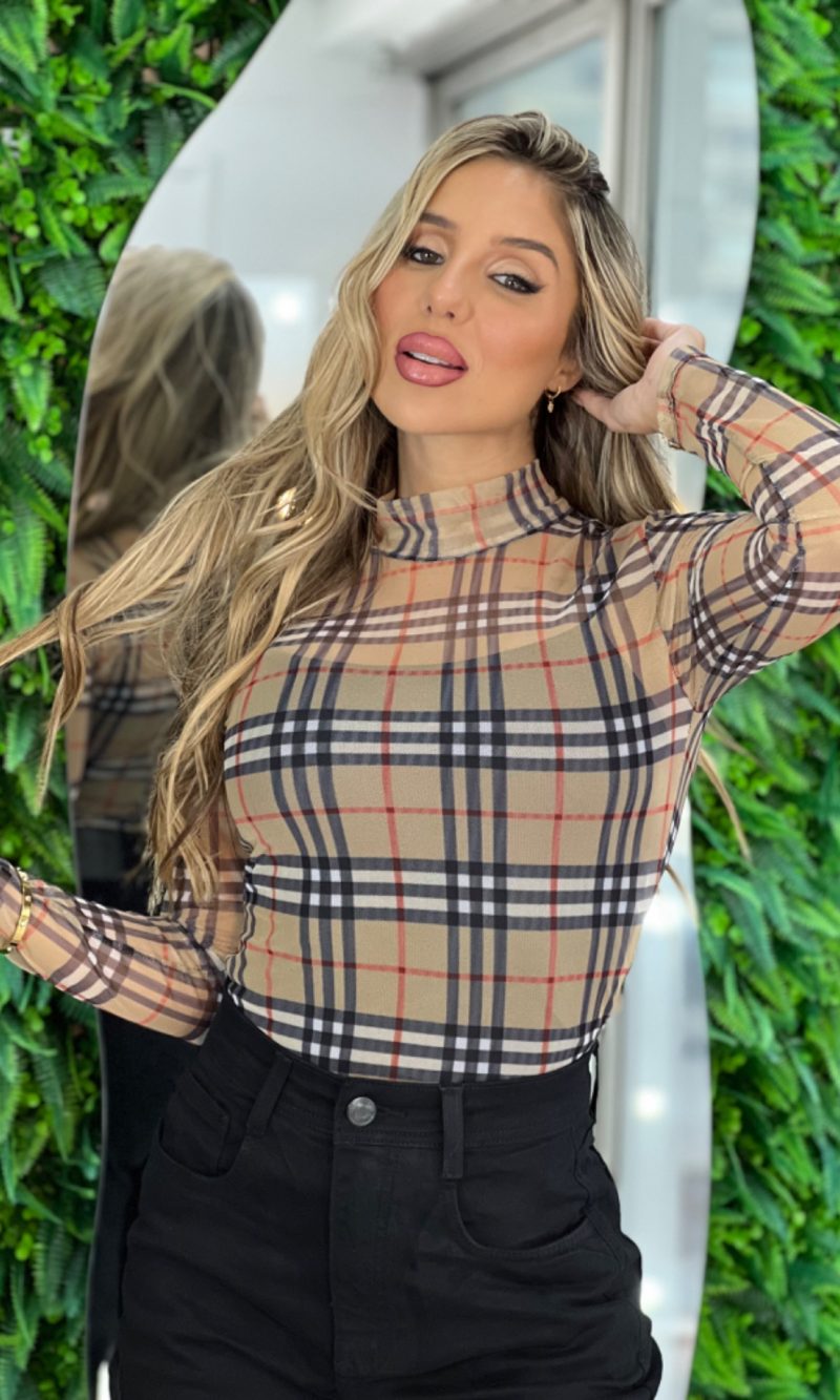 body tule xadrez bege body tule xadrez bege