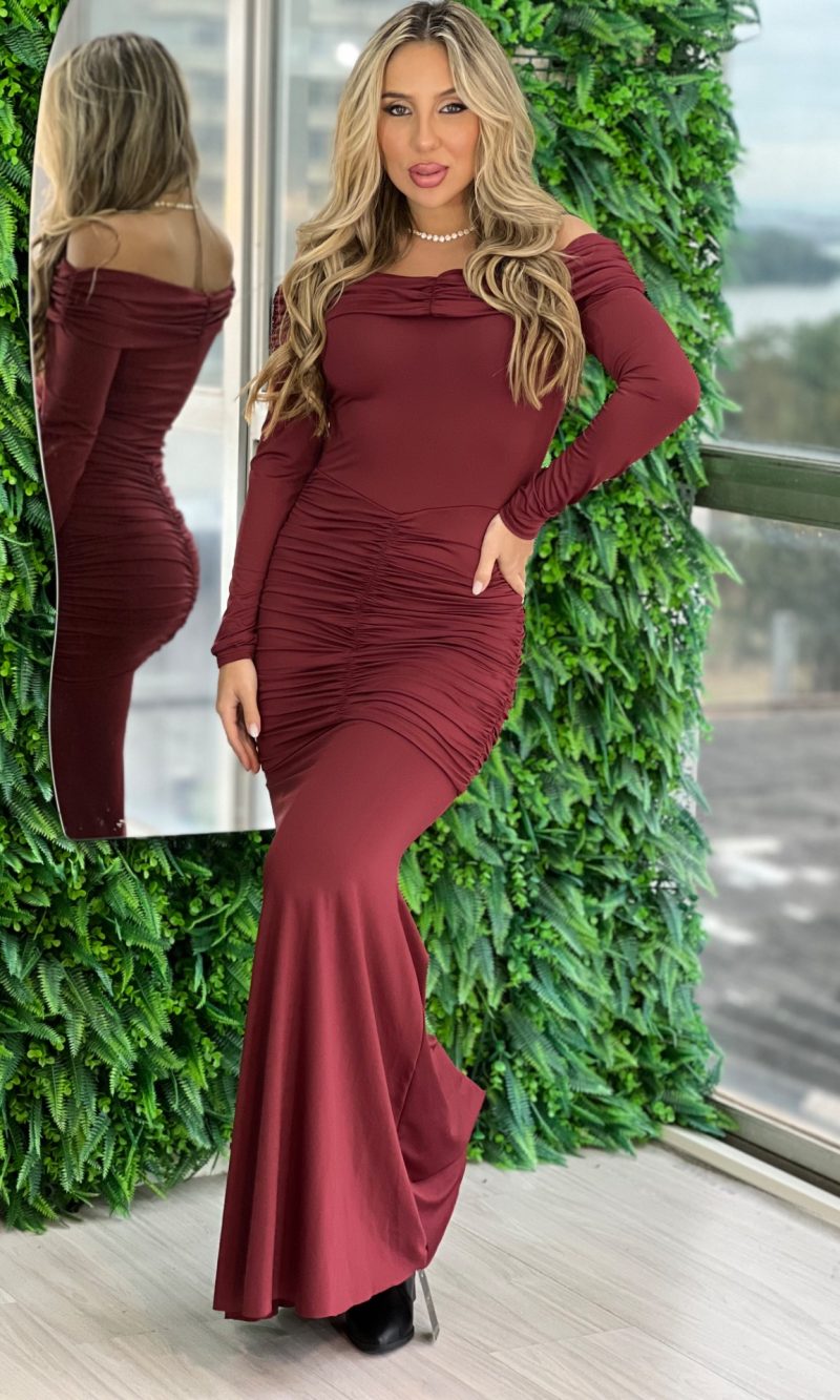vestido midi paloma bordo