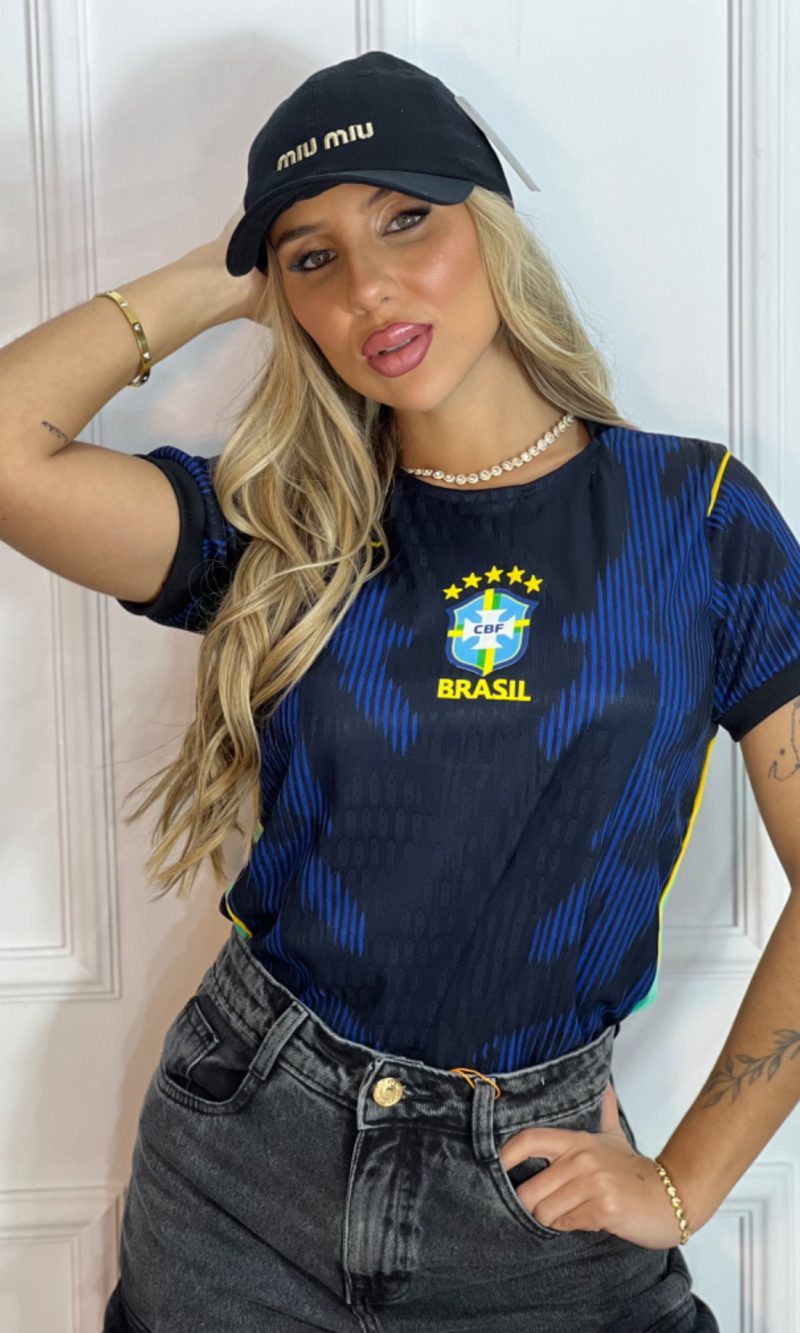 camiseta feminina azul brasil
