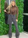 calca jeans flare com cinta modeladora newblack