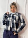 casaquinho flanelado xadrez azul off white