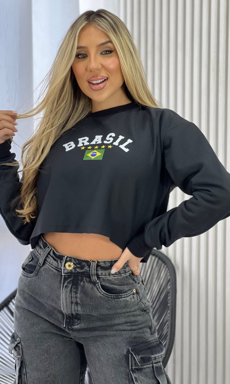 moletom cropped brasil preto