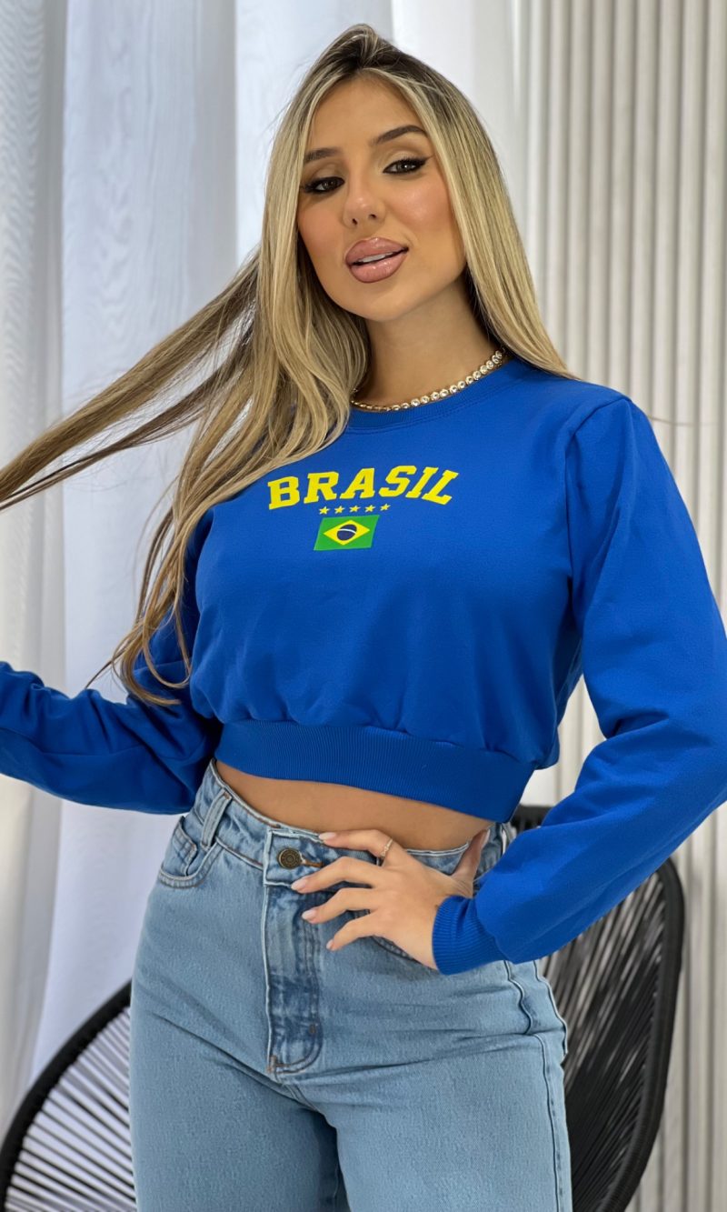 cropped moletom brasil azul