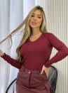 blusa flanelada gola v ully bordo