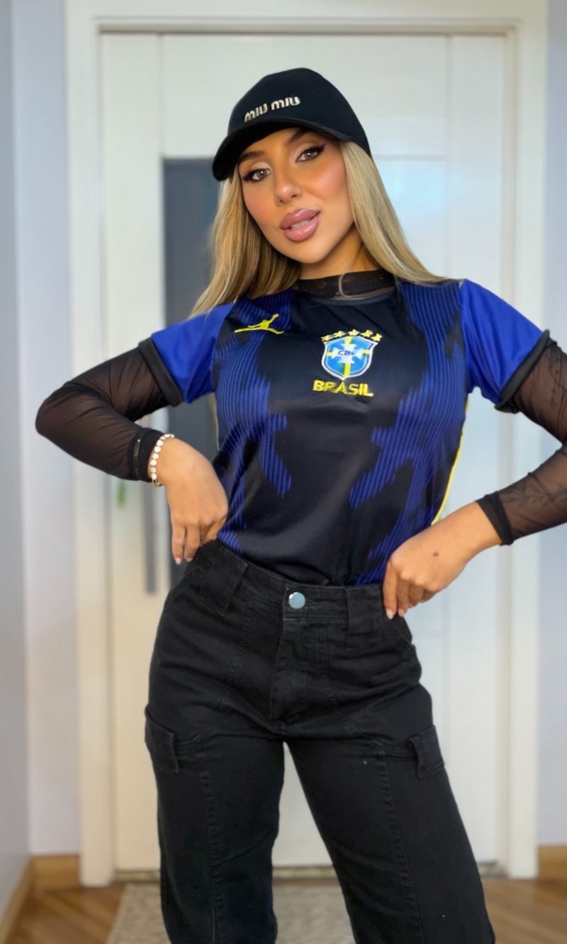 camiseta feminina azul brasil