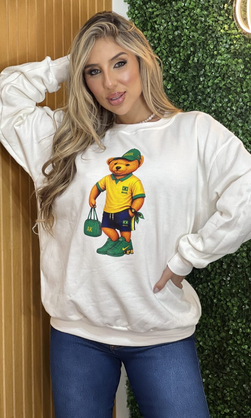 moletom alongado urso off white brasil